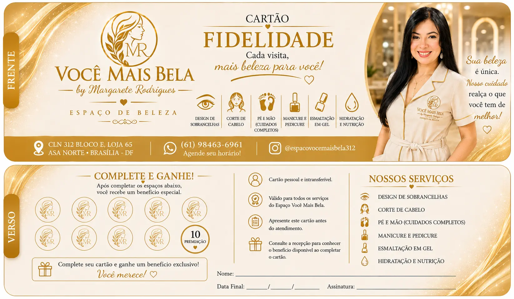 Frente e verso do Cartão Fidelidade Você Mais Bela
