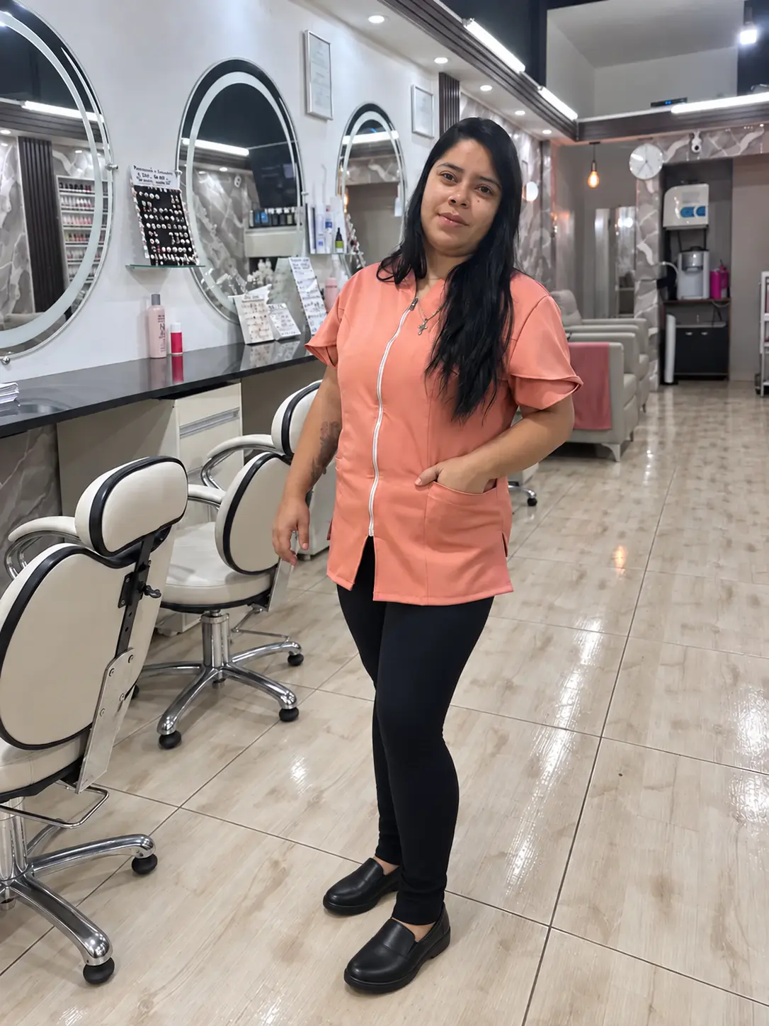 Profissional com o fardamento oficial no Espaço Você Mais Bela