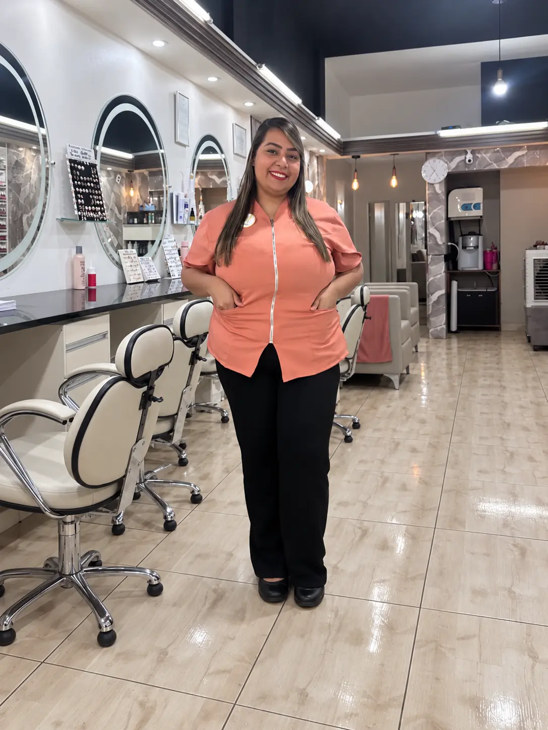 Iara com o fardamento oficial no Espaço Você Mais Bela