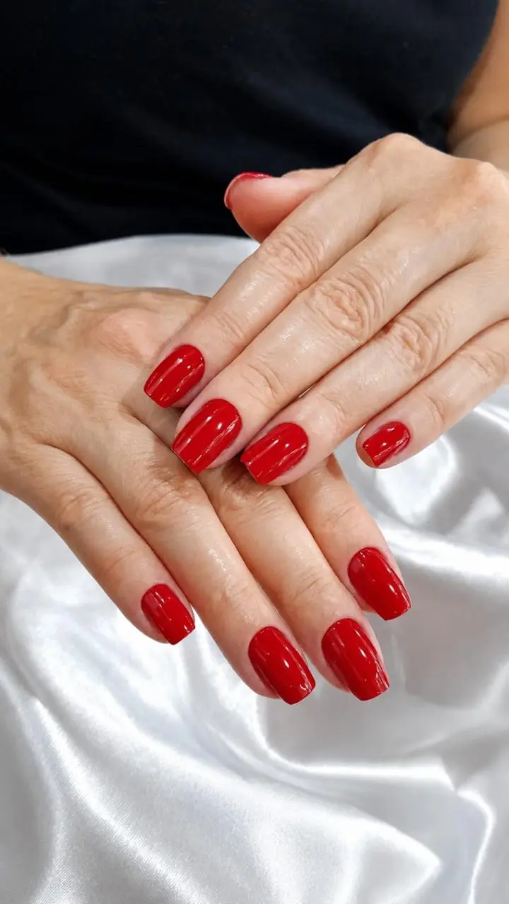 Manicure com esmaltação vermelha realizada no salão